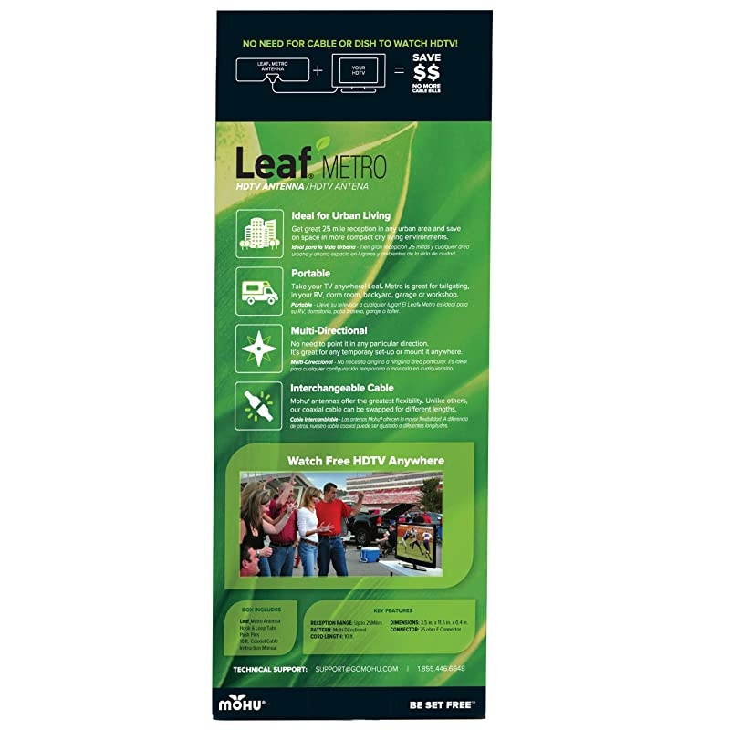 Leaf Metro TV Antenna, Indoor, Portable, 25 Mile Range, Original Paper-thin, Reversible, Paintable, 4K-Ready HDTV, 10 Foot Detachable Cable, Premium Materials for Performance, USA Made, MH-110543