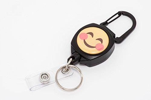 KEY-BAK Emoji Sidekick ID Badge and Key Reel, 24 inch Kevlar Cord, Tough Polycarbonate Case, Zinc Alloy Metal Carabiner (Emoji - Face with Smile)
