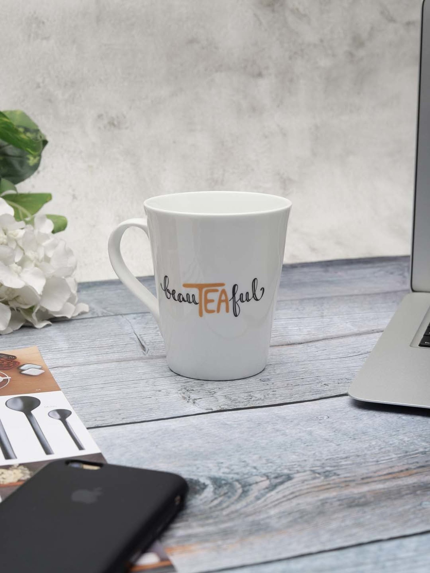 JCPL White & Black Ceramic 9.4 cm Milk Mug (0.33 L) - Set of 2