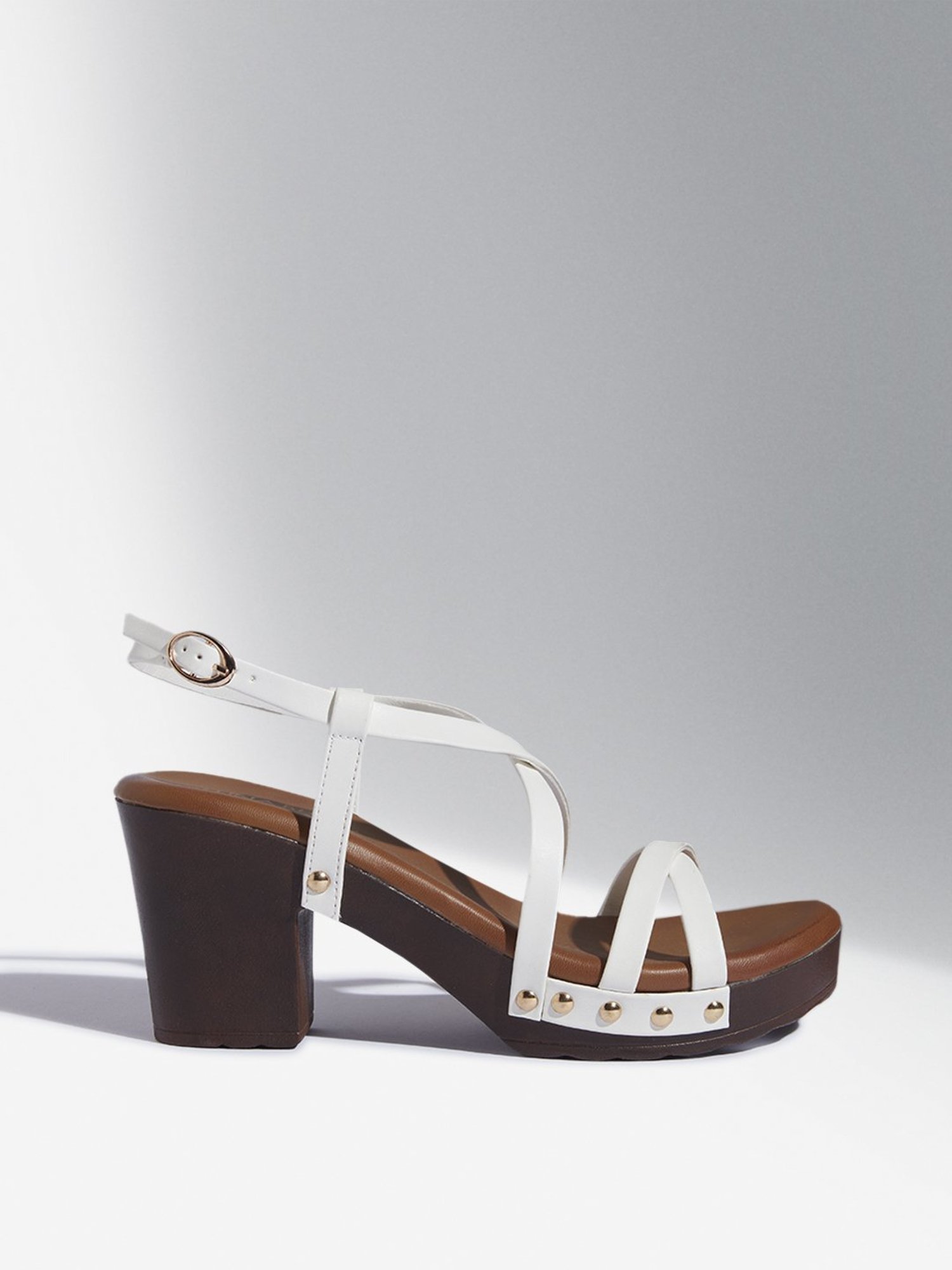 LUNA BLU by Westside White Multi-Strap Block Heel Sandals