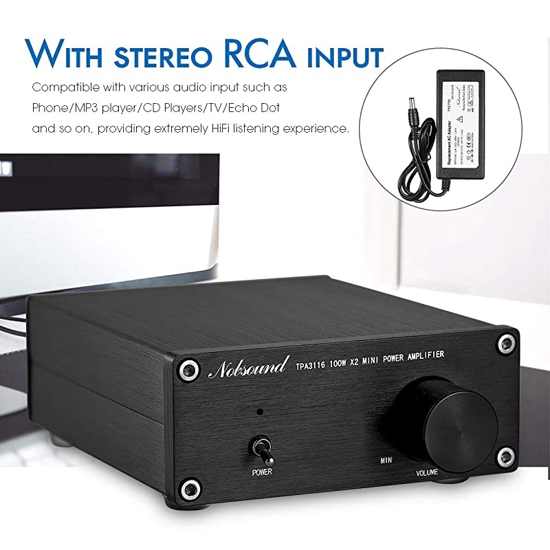 Mini 200W Dual TPA3116 20 Channel HiFi Stereo Digital Power Amplifier Receiver Class D Integrated Amp for Home Speakers with Power Supply