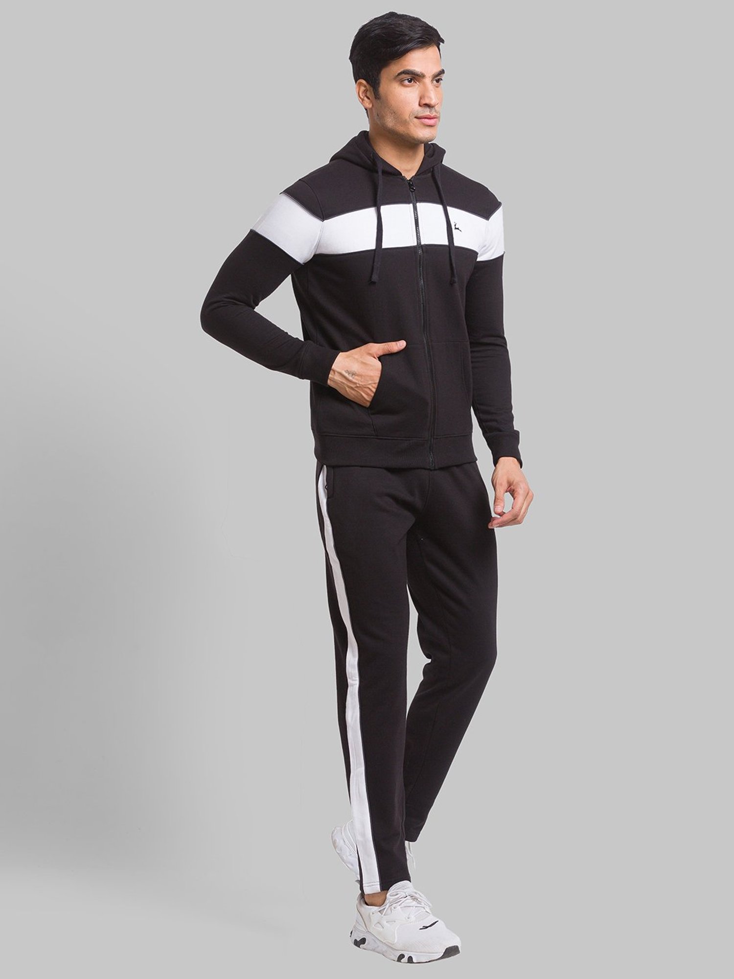 Parx Black & White Regular Fit Colour Block Tracksuit