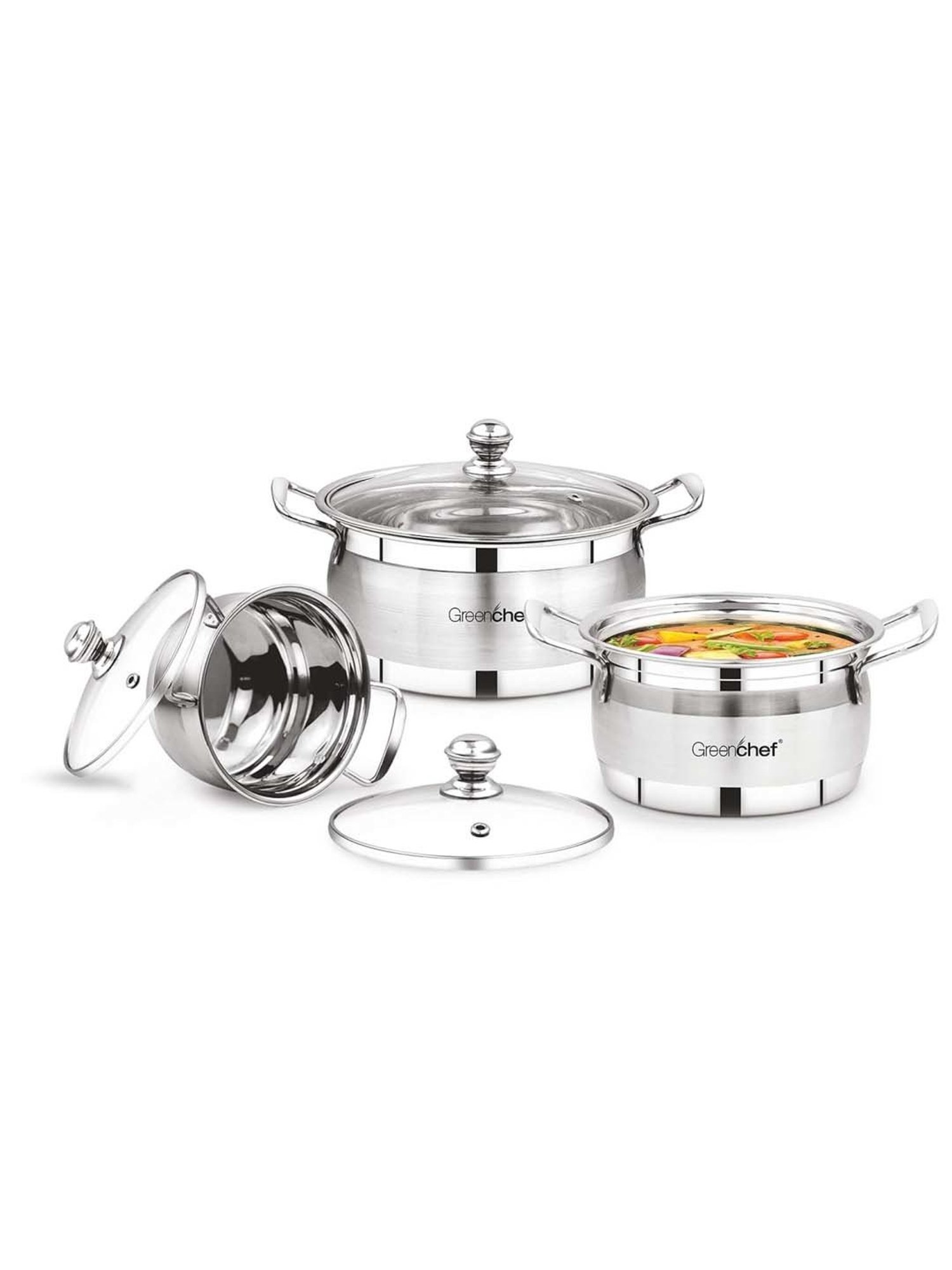 Greenchef Silver Stainless Steel 3-Piece Cookware Set with Lid