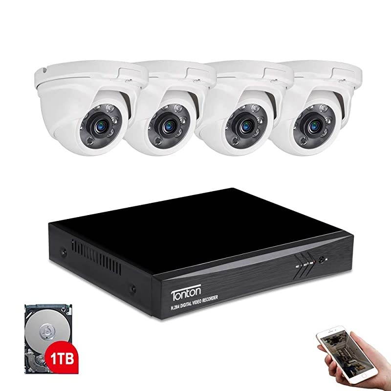 8CH Full HD 1080P Expandable Security Camera System 5in1 Surveillance DVR with 1TB Hard Drive and 4 20MP Waterproof Outdoor Indoor Dome Camera Free APP Remote Viewing and Email Alert