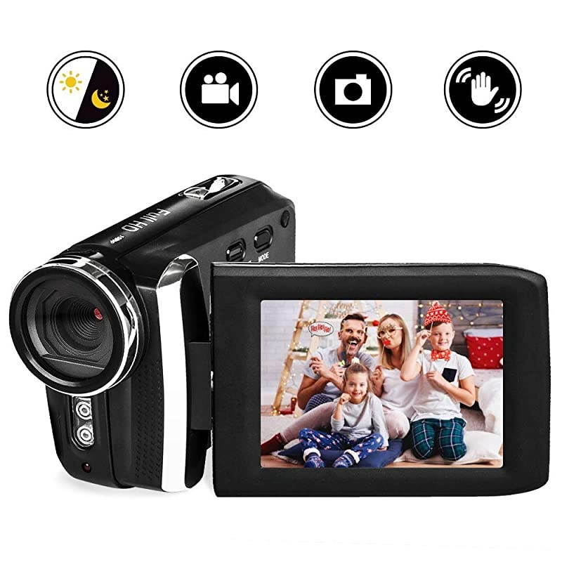 Video Camera Camcorder  HD 1080P 12.0MP 2.8 Inch LCD 270 Degrees Rotatable Screen 8X Digital Zoom Camera Recorder YouTube Vlogging Camera with Rechargable Battery (Black)