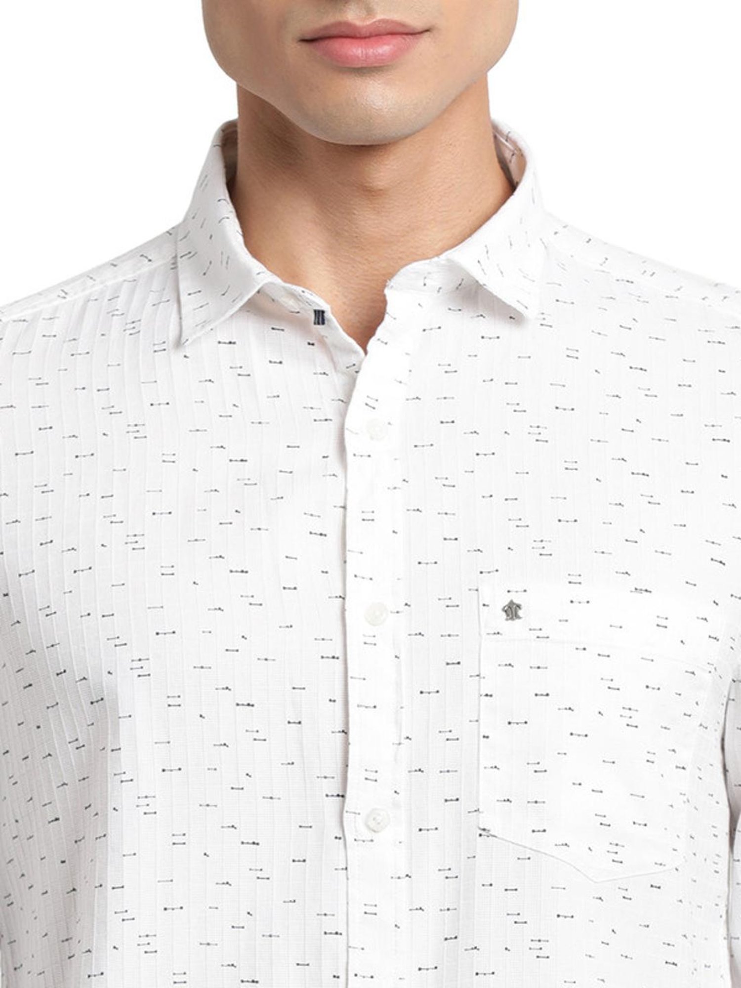 Turtle Pearl White Cotton Slim Fit Printed Shirt