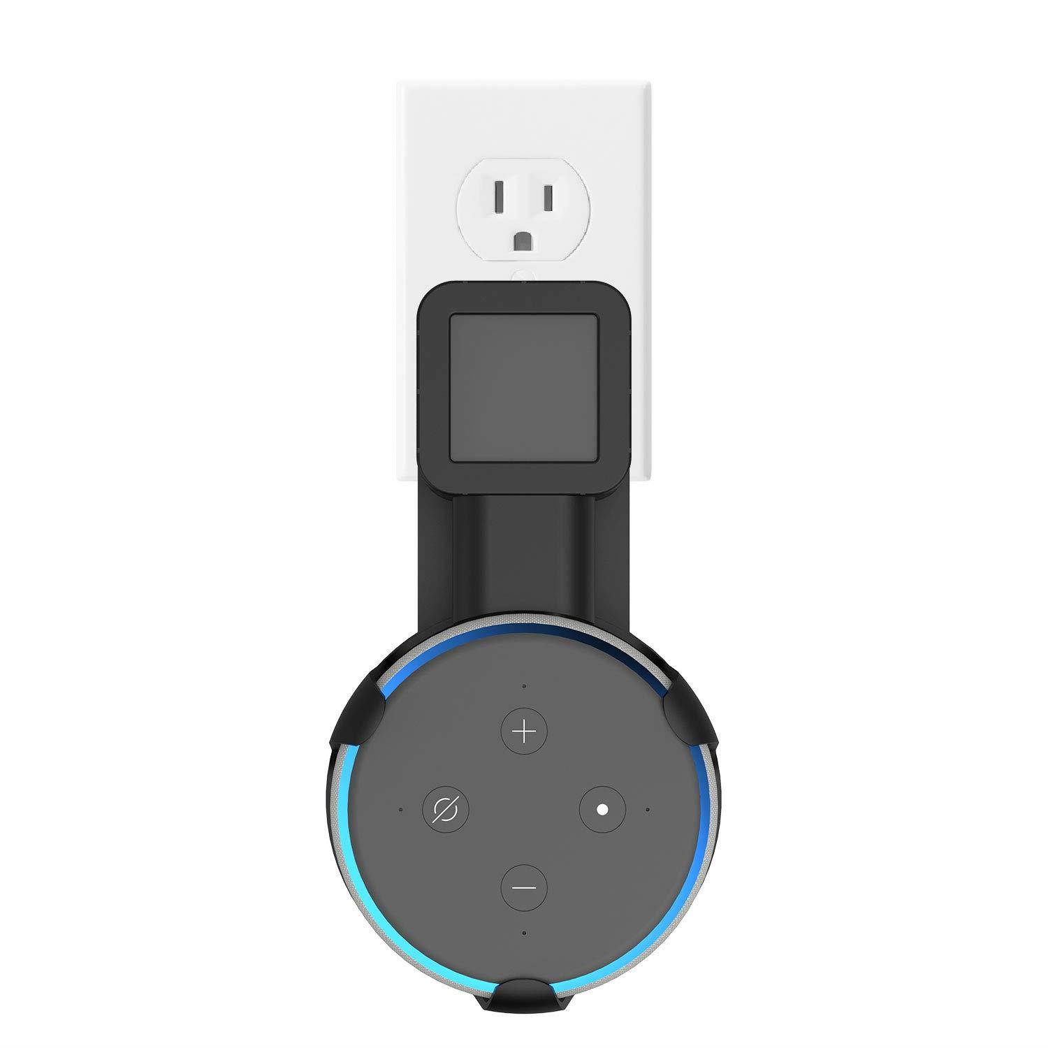 WALI Outlet Wall Mount Stand for Smart Home Speakers Voice Assistants (Dot 3rd Gen) Hanger Holder Case Bracket Space Saving Perfect Accessories Without Messy Wires or Screws (AMM002-B), Black