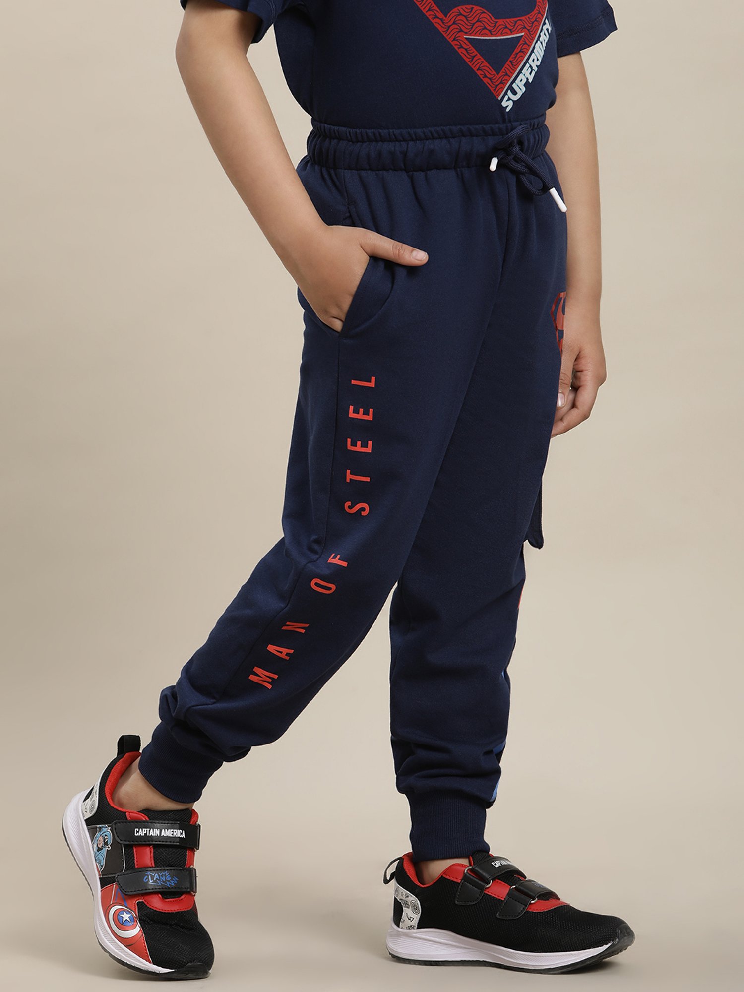 Boysville Superman Printed Regular Fit Navy Joggers For Boys