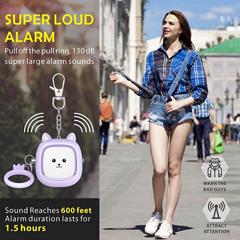 Security Alarm, 3 Pack 130 dB Safe Sound Alarm with LED Lights, Emergency Self-Defense Security Alarm Protection Devices for Women, Men, Children, Elderly (Pink)