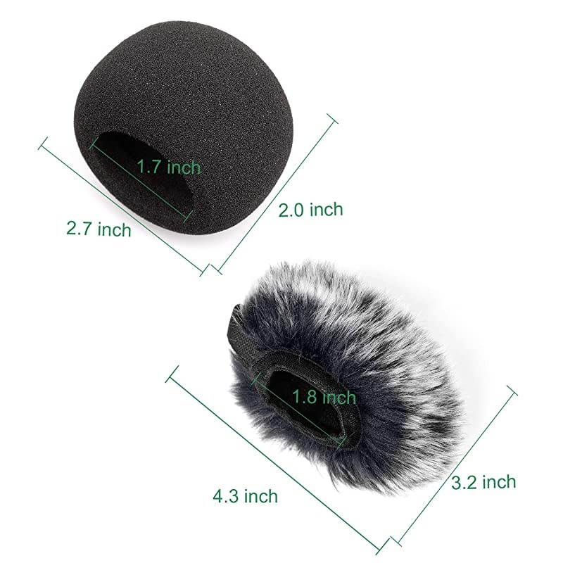 H1 Windscreen Microphone Furry Windscreen Muff Wind Cover + Foam Microphone Windscreen Cover for Zoom H1 H1n Apogee Mic and More Furry Foam 2Pack