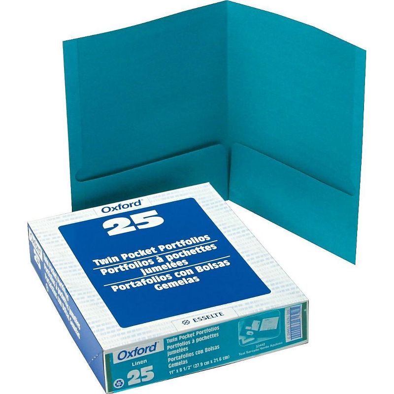 Oxford Linen Finish Twin Pocket Folders Letter Teal 25/Box 53442