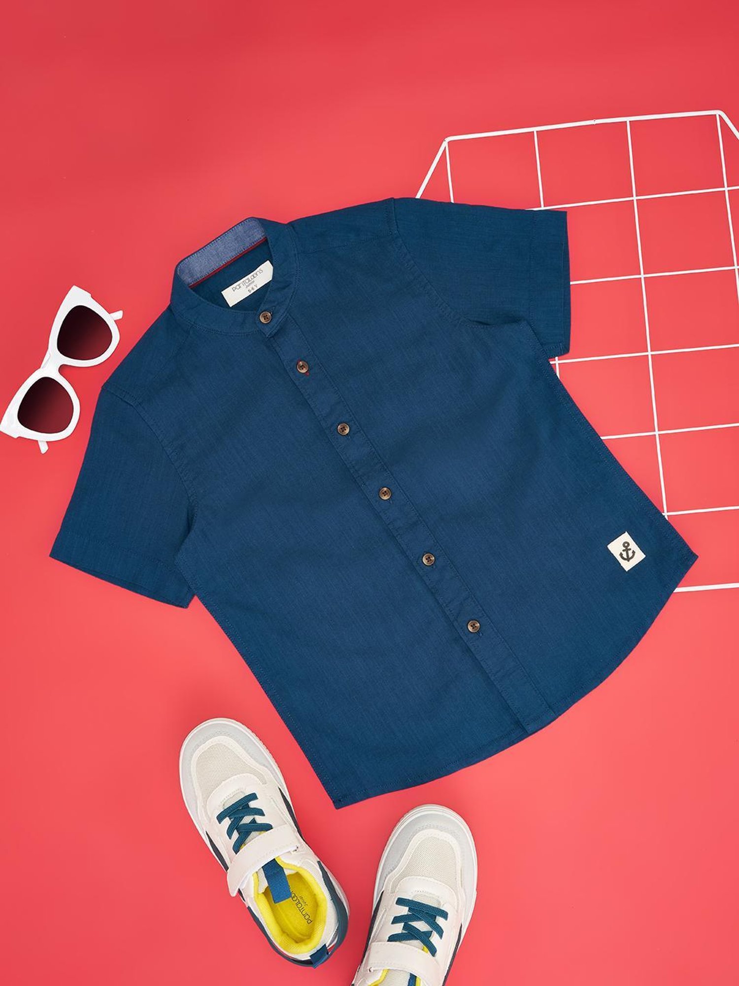 Mothercare Kids Blue Cotton Self Pattern Full Sleeves Shirt