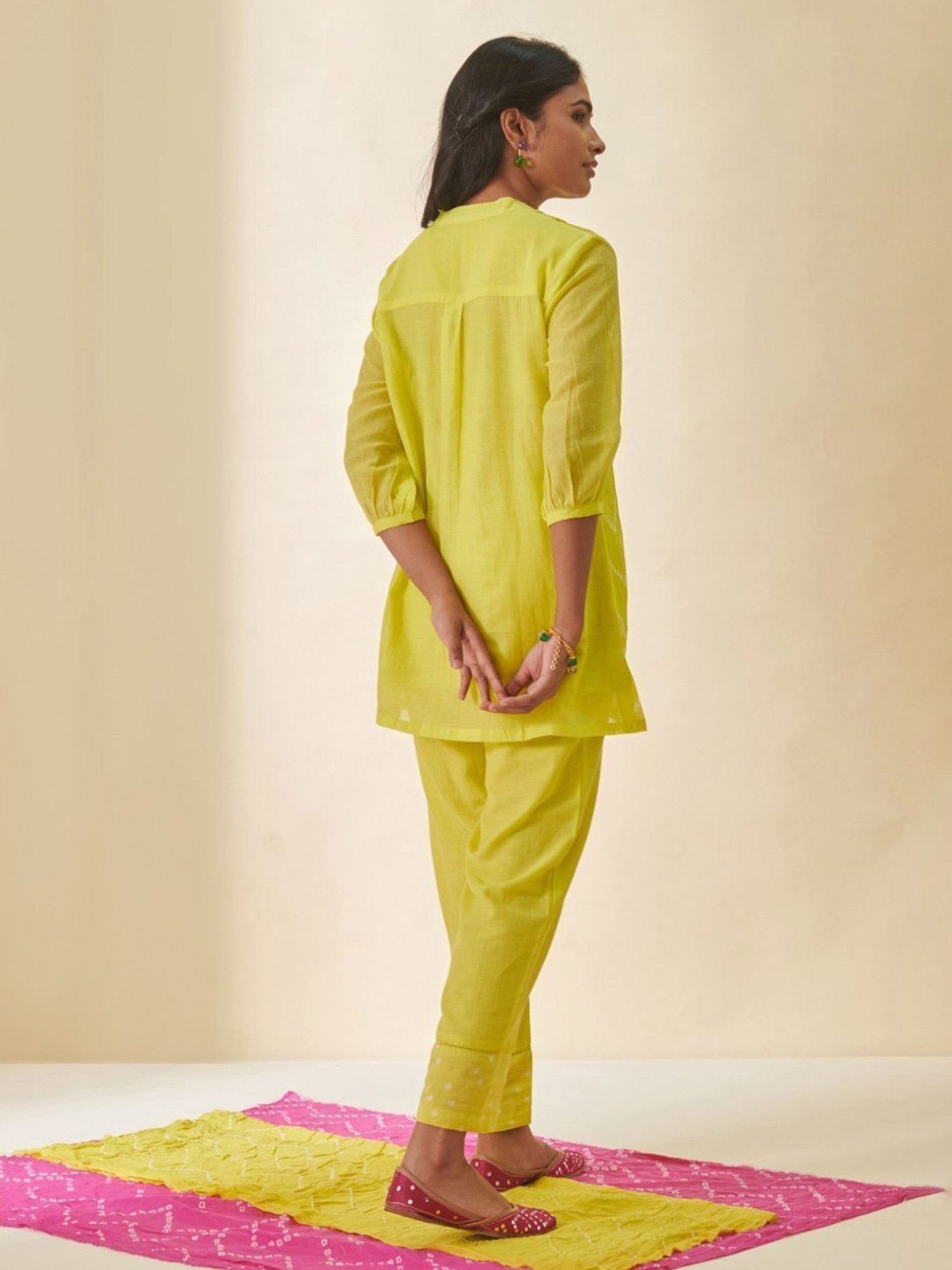 Artagai Midnight Navy Elevated Basics Co-Ord Set With Notch Collar Top And Straight Pants