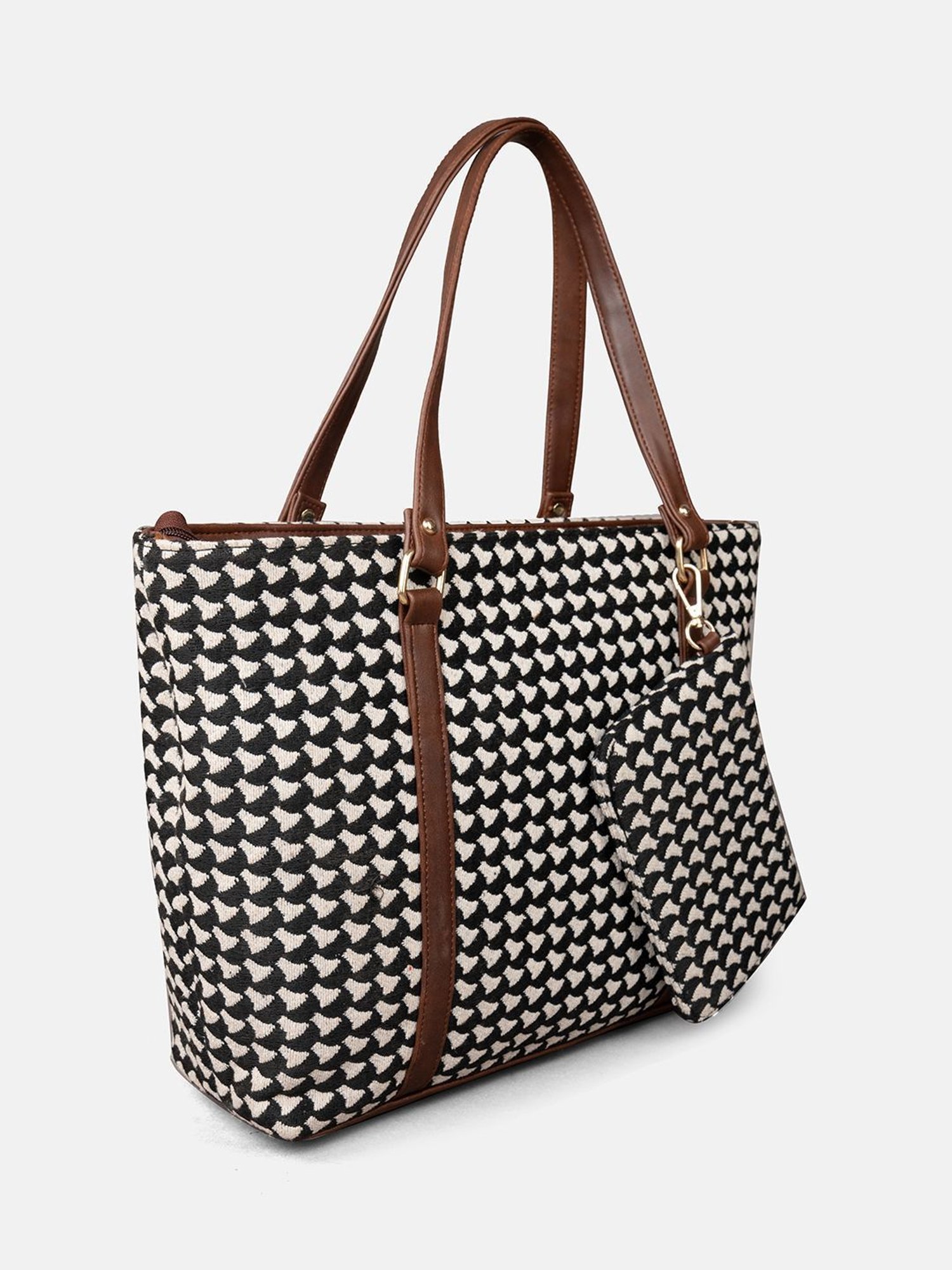 Gaurapakhi Black & White Printed Large Tote Bag