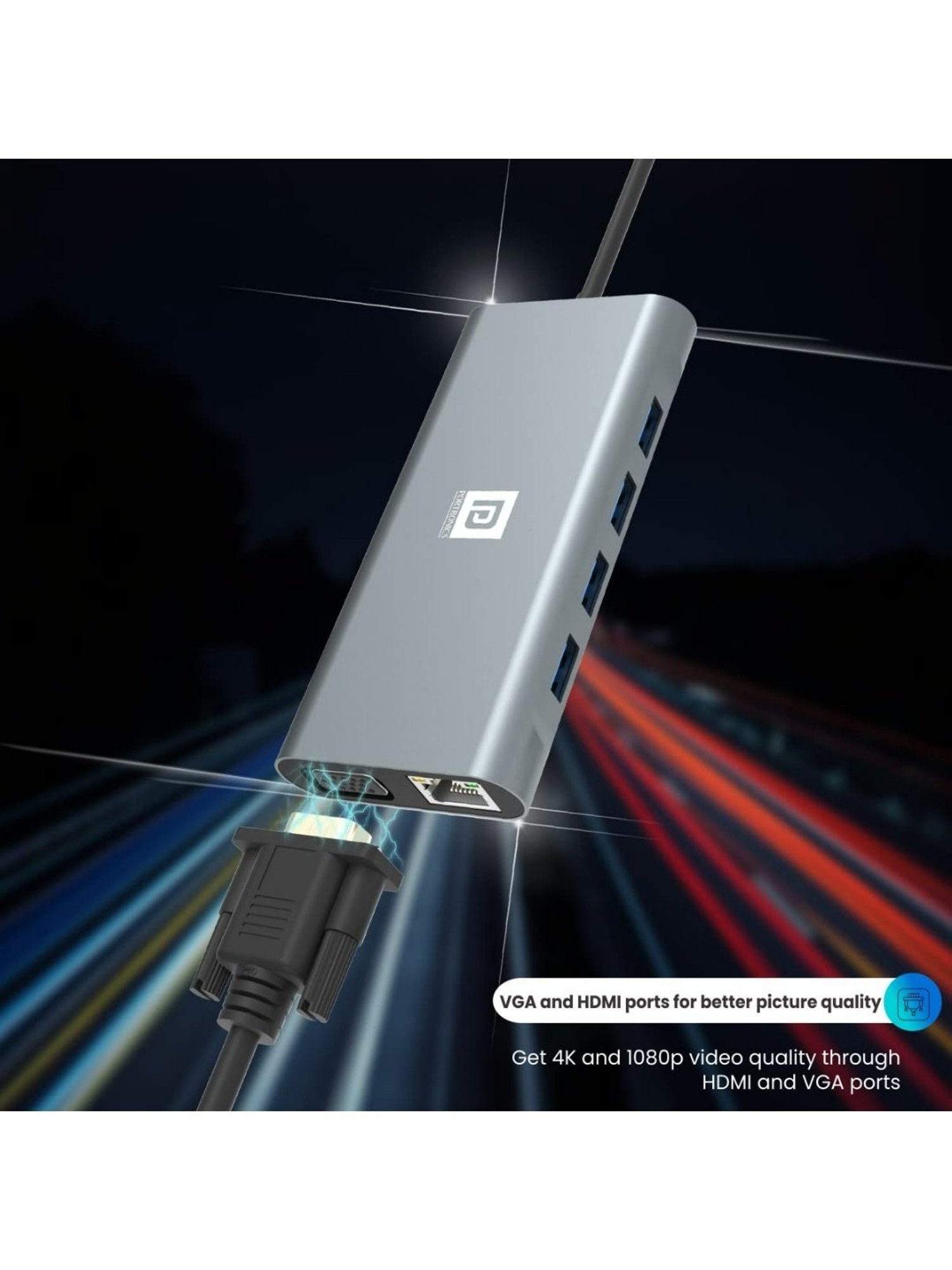 Portronics Mport 11C 11-In-1 Multiport USB Type C HUB with USB C PD Charging (Grey)