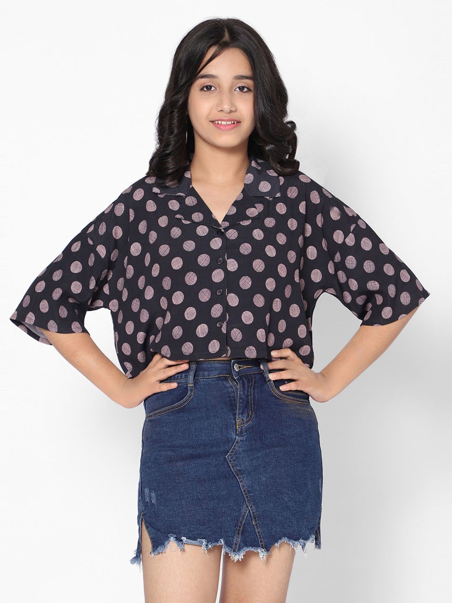 TeenTrums Girls Black Printed Shirt Top