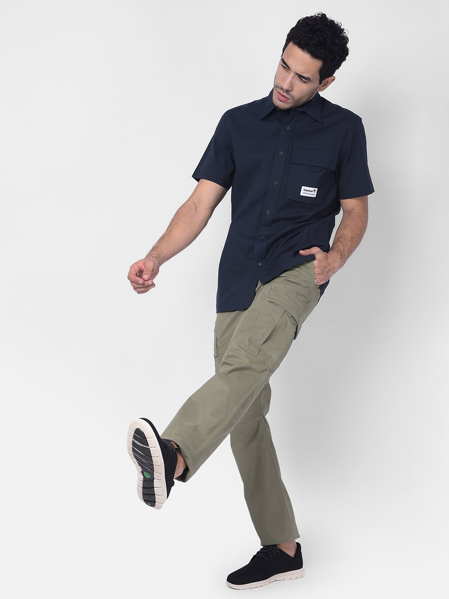 Timberland Navy Regular Fit Logo Print Shirt