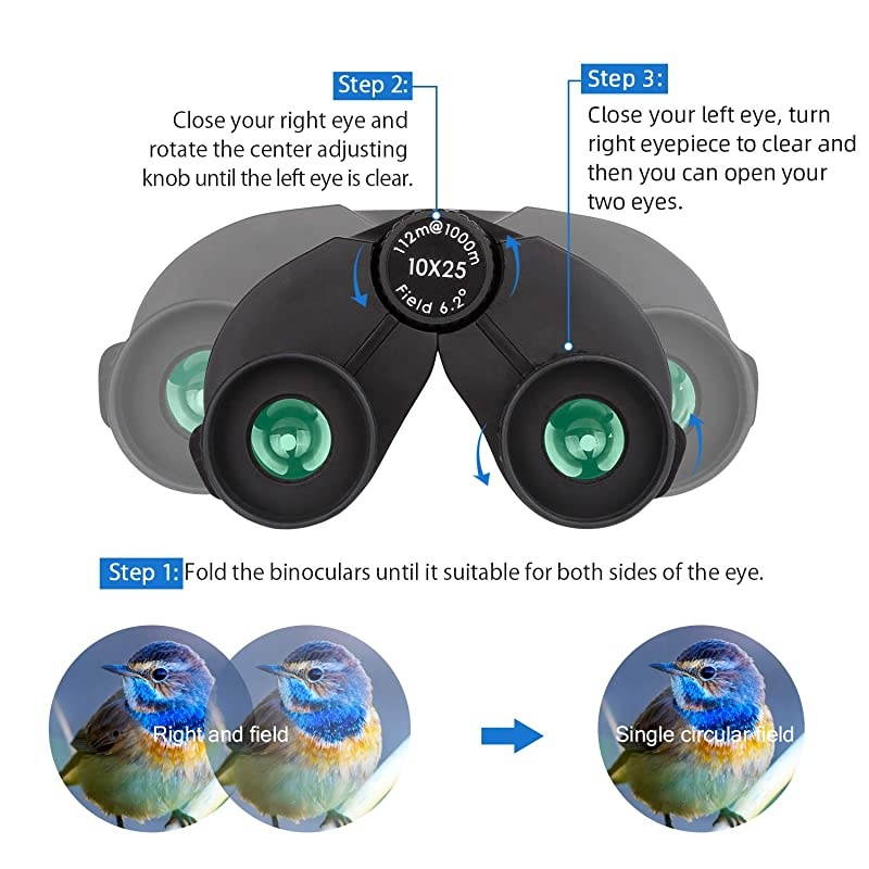 10x25 Compact Binoculars High Powered Binoculars for Adults with Low Light Night Vision Easy Focus Binoculars Clear for Bird Watching Outdoor Sports Games and Concerts