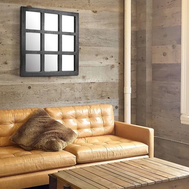 23.5" x 23.5" Rustic 9-Panel Window pane Decorative Wall Mirror Black - Stonebriar Collection