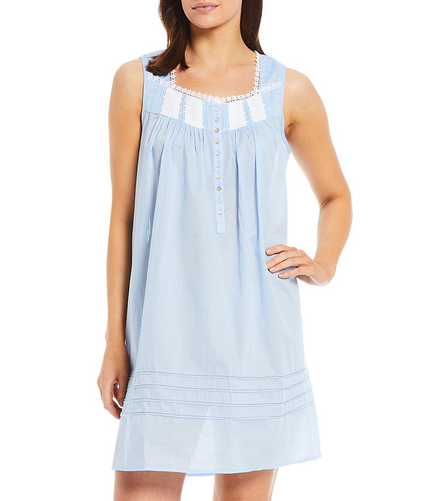 Eileen West Sheer Stripe & Floral Print Woven Short Nightgown