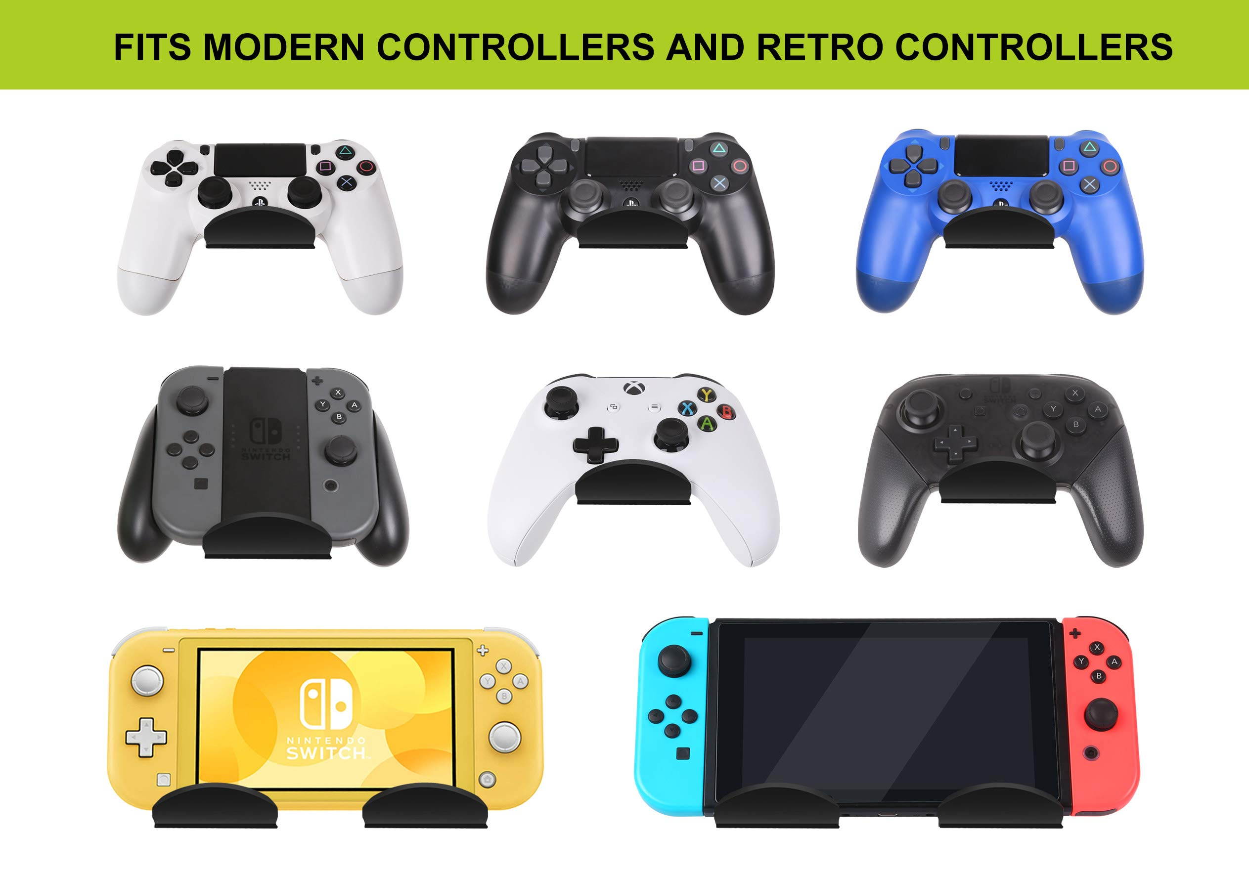 Controller Stand Wall Holder Mount for Xbox One PS4 Switch Pro - Pack of 2 OAPRIRE Acrylic Video Game Controller Accessories with Cable Clips - Black