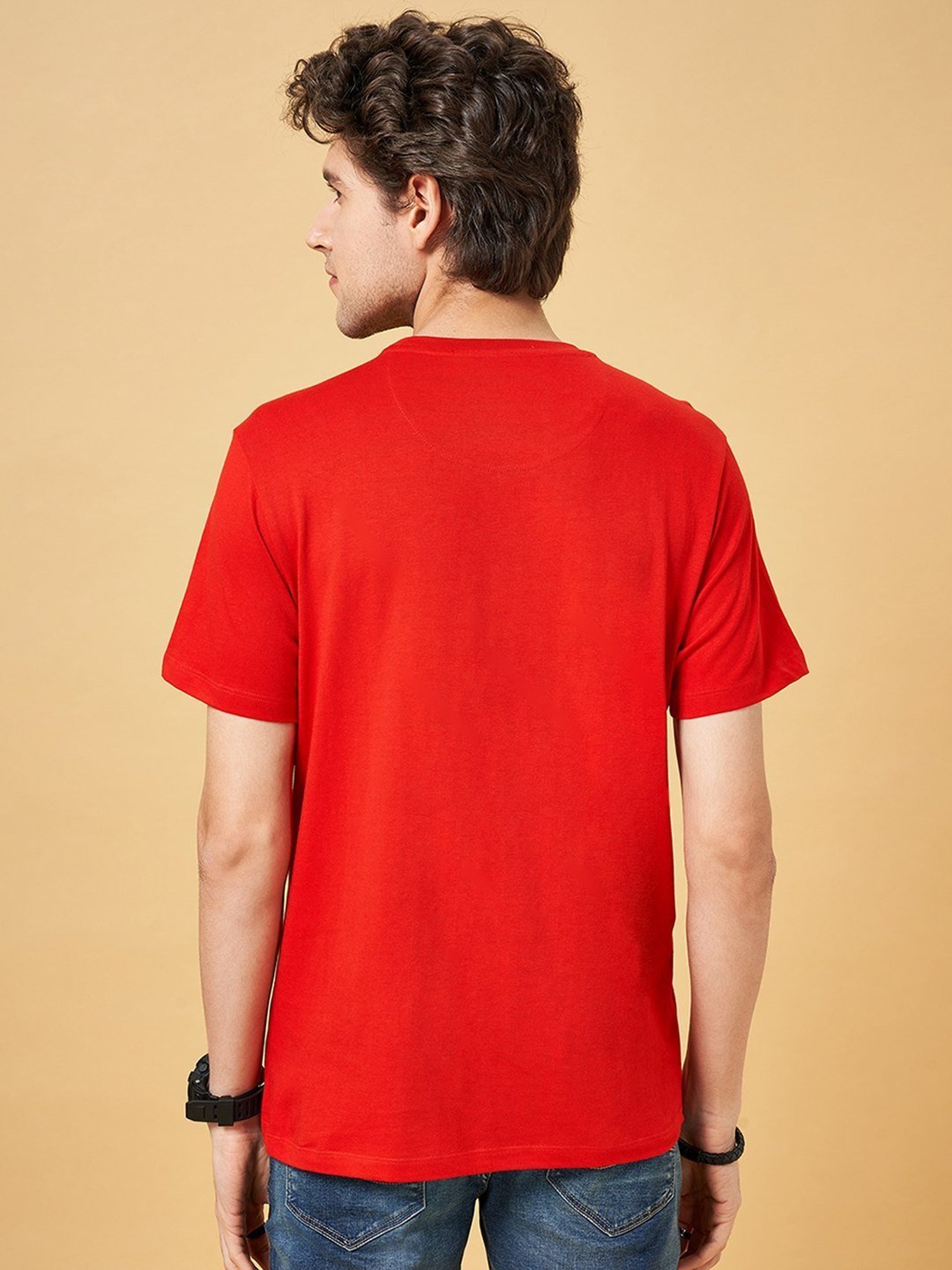 SF Jeans by Pantaloons Aurora Red Cotton Slim Fit Printed T-Shirt