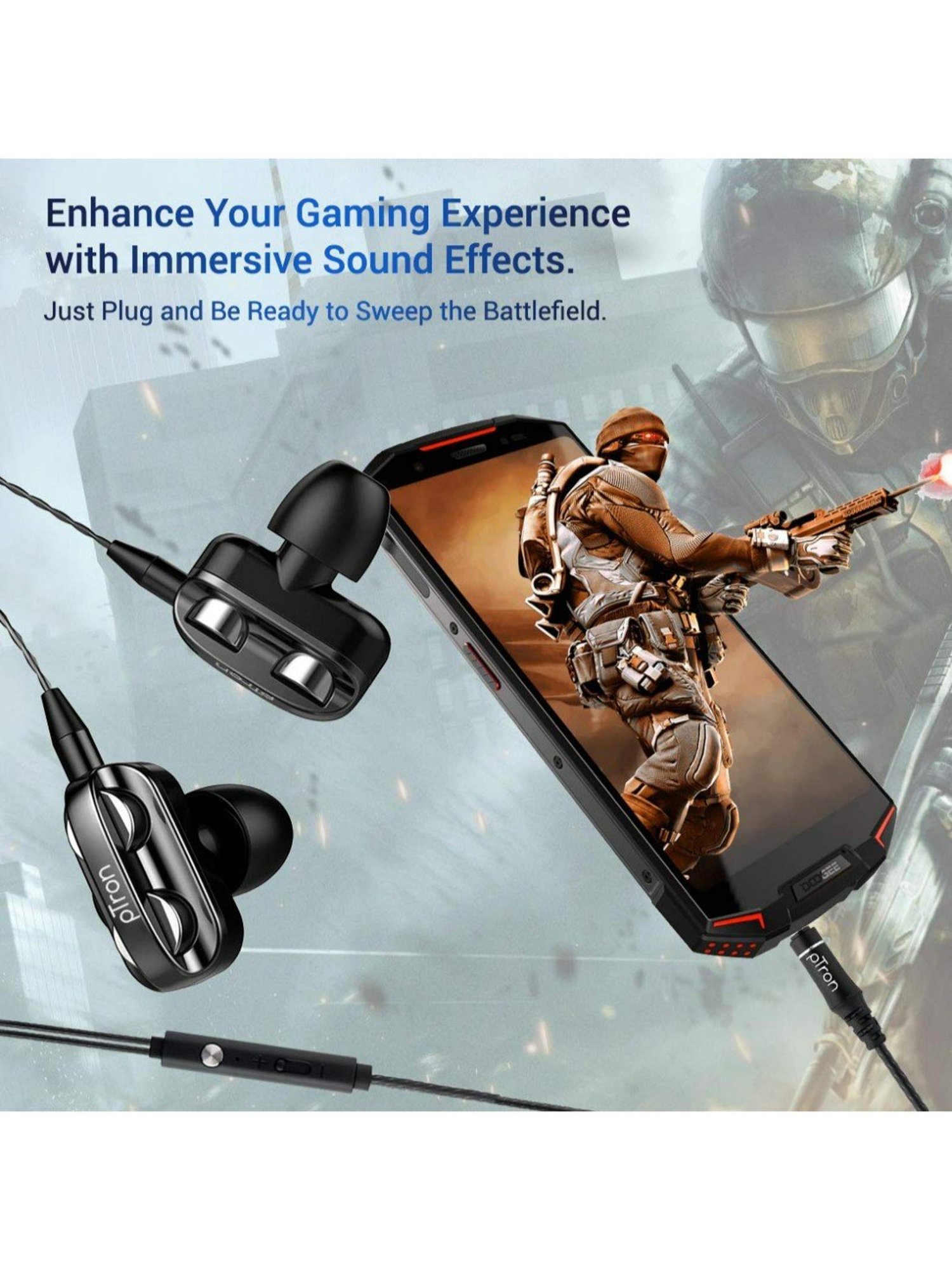 PTron Boom Ultima V2 In-Ear Gaming Wired Earphones with Mic, 3.5 mm Audio Jack (Black)