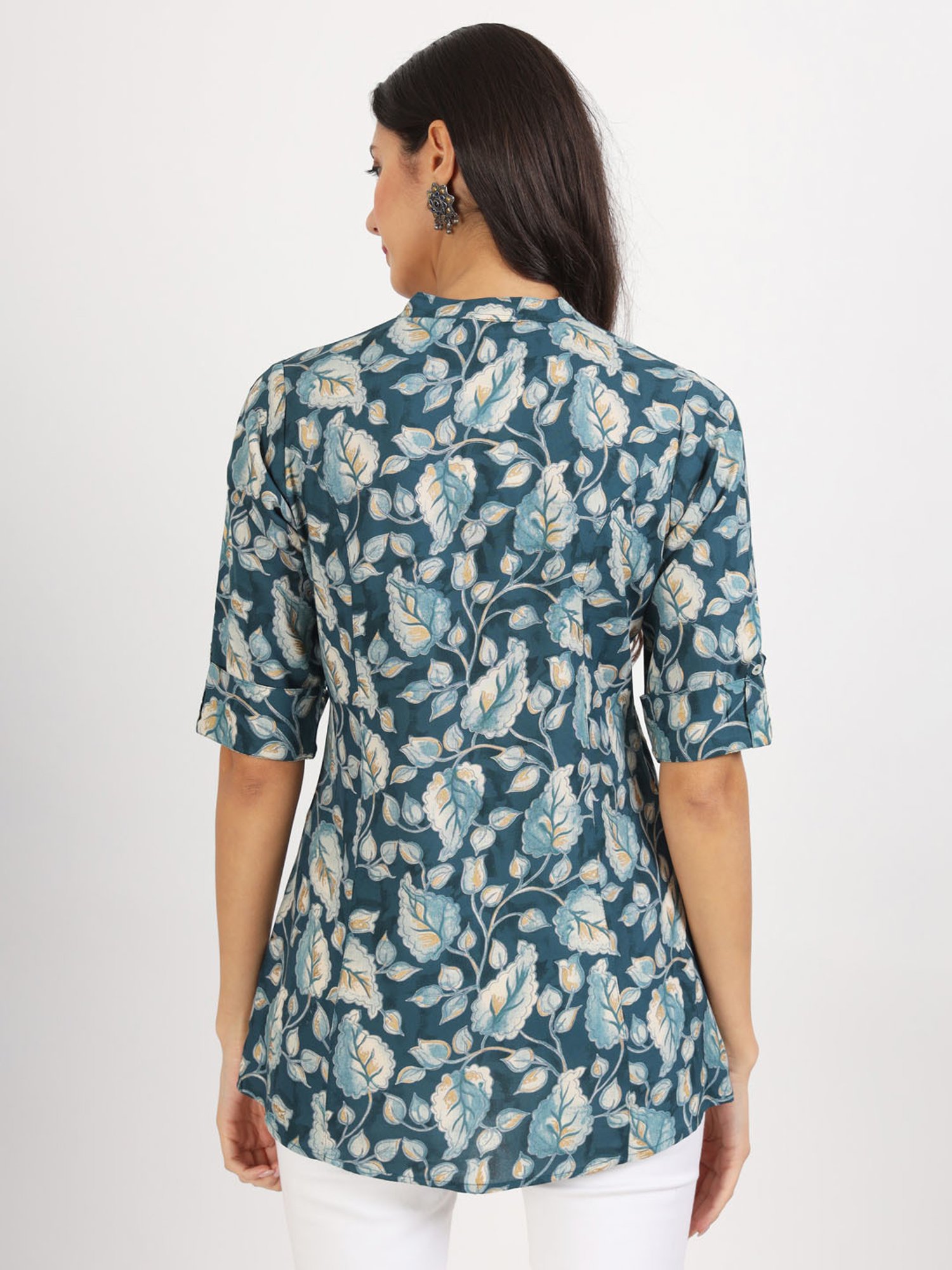 Divena Bottle Green Floral Print Tunic