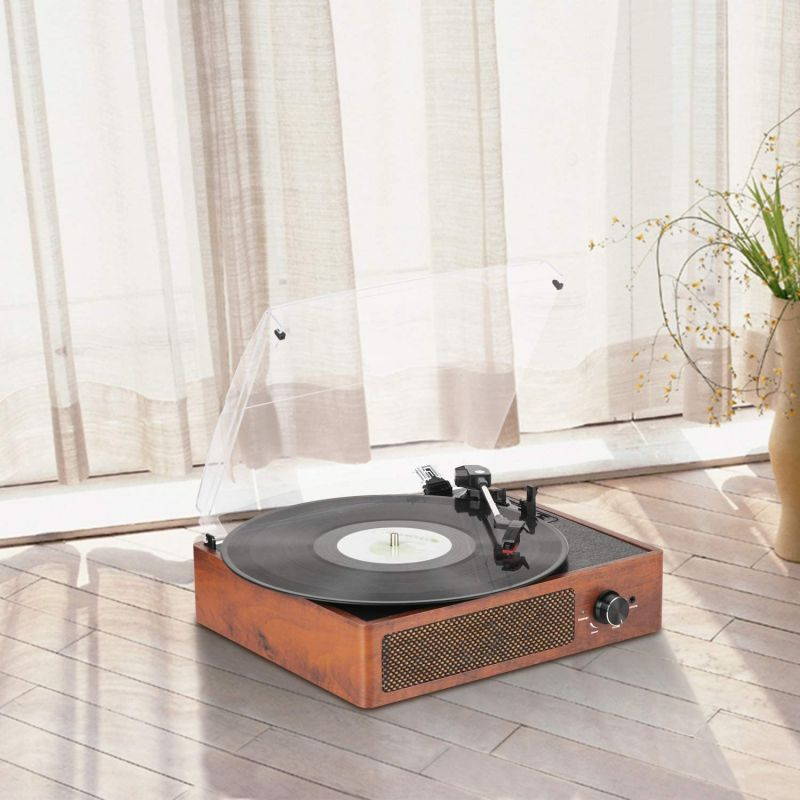 Bluetooth Record Player Belt-Driven 3-Speed Turntable, Vintage Vinyl Record Players Built-in Stereo Speakers, with Headphone Jack/ Aux Input/ RCA Line Out