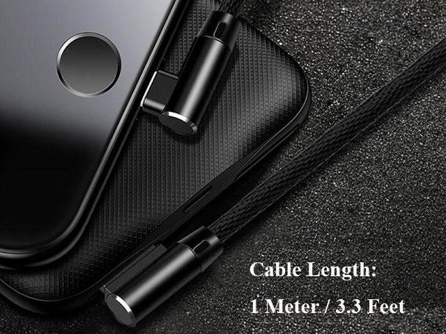 iPhone Charger Cable, Nylon Braided Right Angle Elbow [1m/3.3ft 90-Degree] Reversible USB & 8 Pin Lightning Plug, Sync & Fast Charging Cable for iPhone 8 7 6s /plus 5s SE, iPad, iPod (Black)