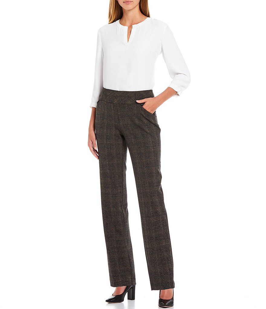 Investments Petite Size The PARK AVE Fit Straight Leg High Rise Pull-On Tweed Pants