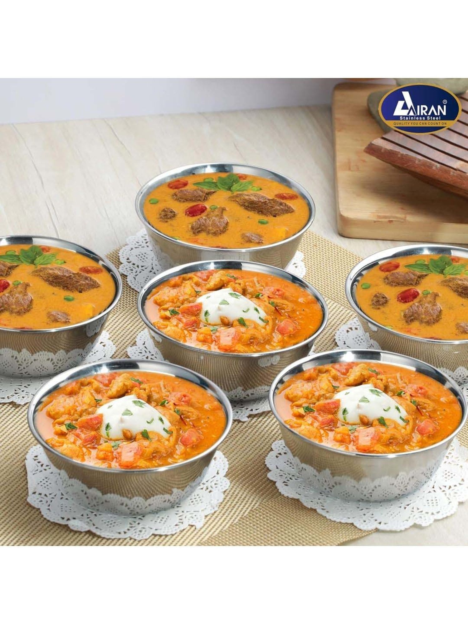 Airan Silver Stainless Steel Bowl - Set of 6