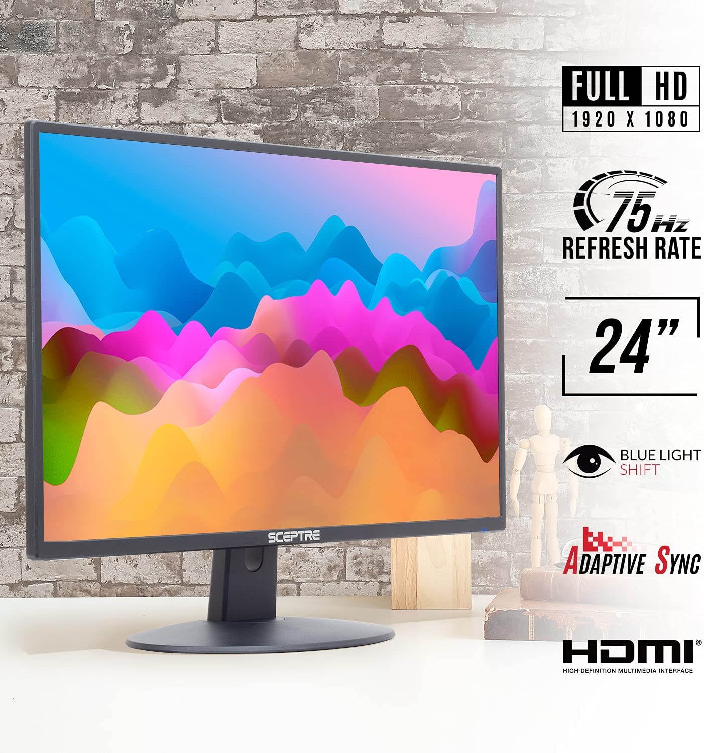 E249W-19203R 24-inch FHD LED Gaming Monitor 2X HDMI VGA 75Hz Build-in Speakers, Machine Black