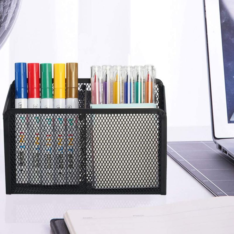 Pen Holder Magnetic Pencil Holder - 2 Generous Compartments Extra Strong Magnets Mesh Marker Holder Perfect for Whiteboard, Refrigerator and Locker Accessories(black)