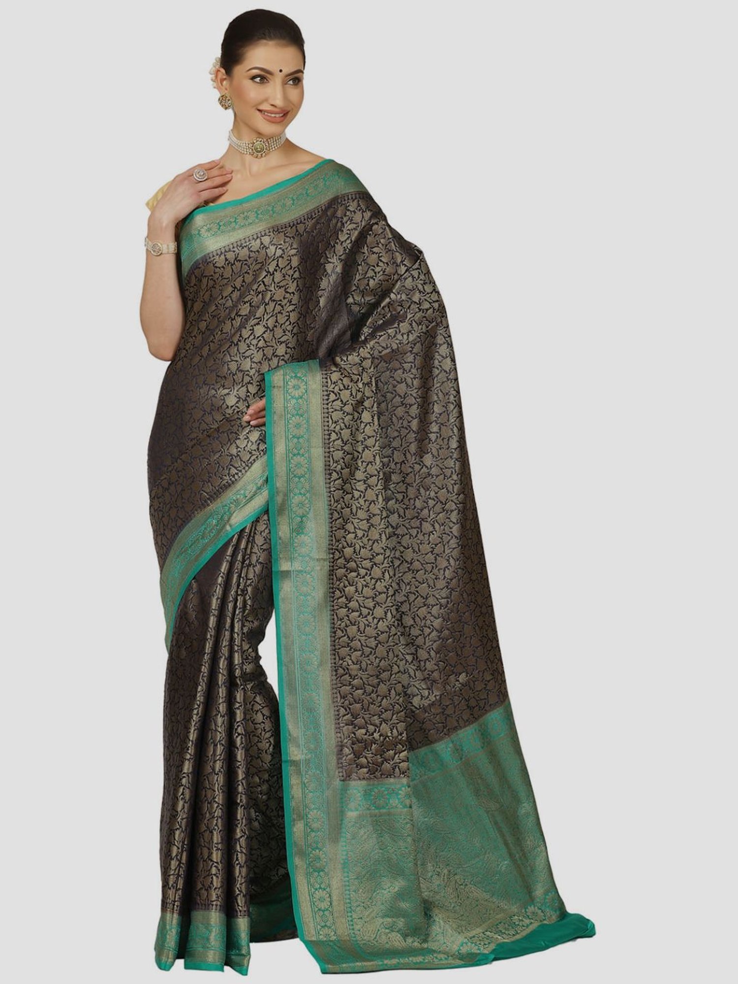 Banarasi Silk Works Black Cotton Woven Saree With Unstitched Blouse