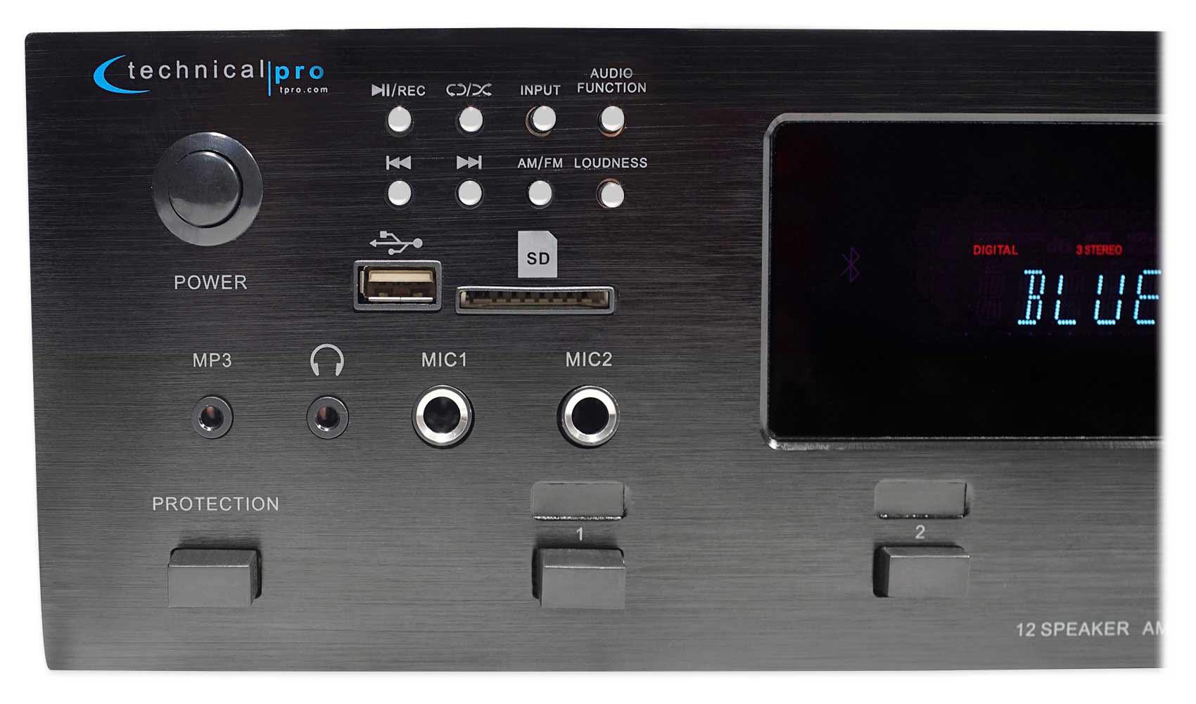 Technical Pro h12x500ubt Digital Hybrid Amplifier, Preamp & Tuner With 12 Speaker Output
