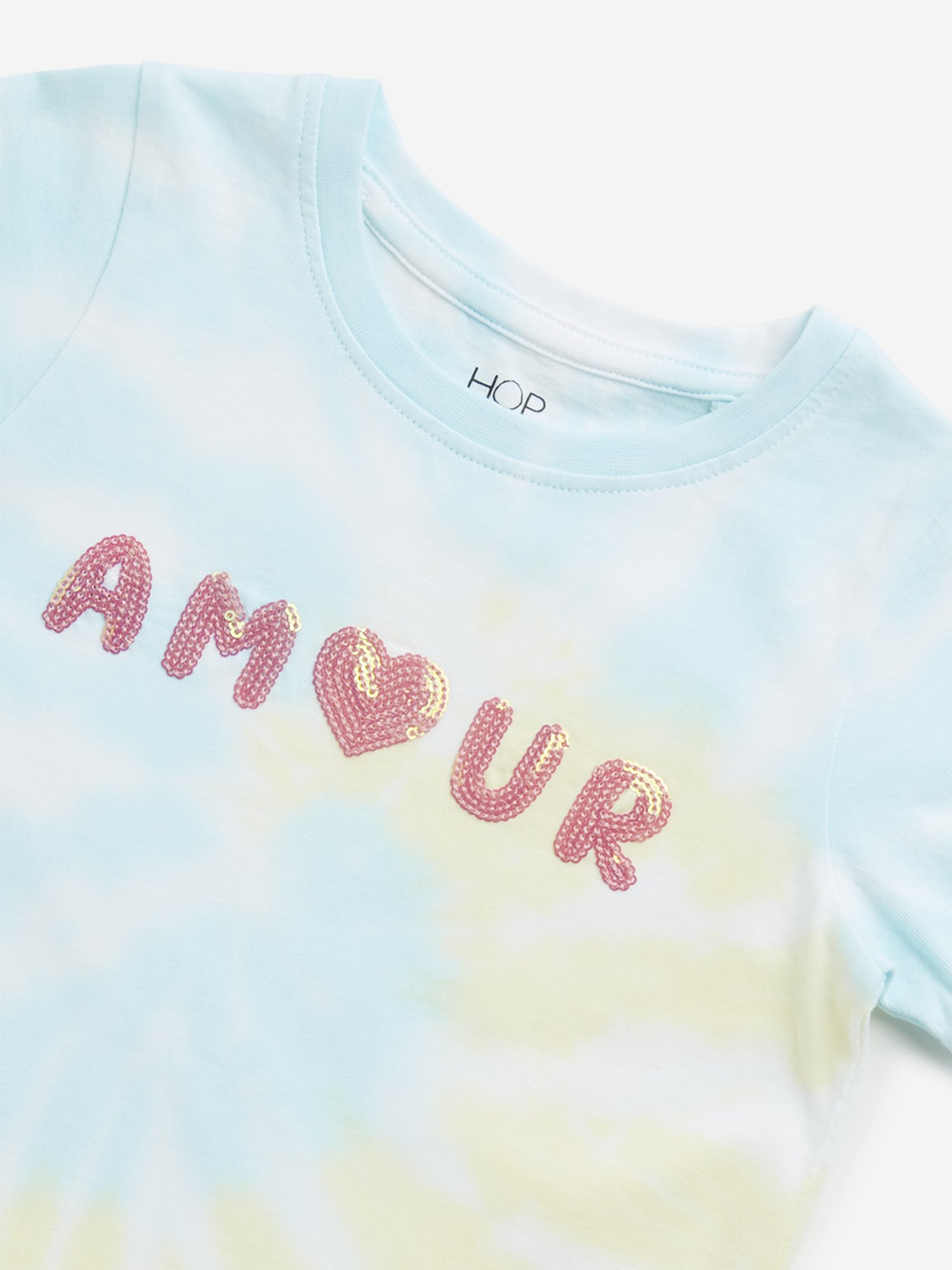 HOP Kids by Westside Yellow & Mint Tie-Dye Embellished Cotton T-Shirt