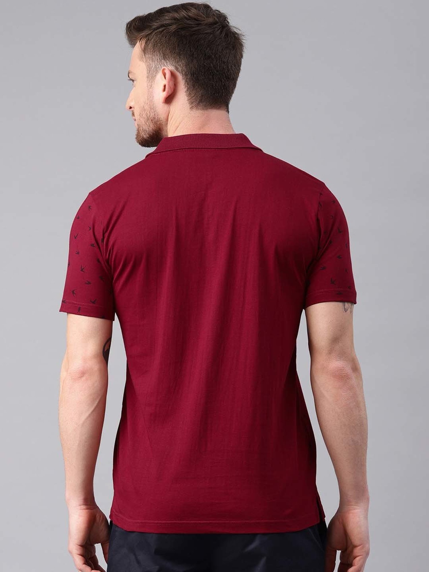 Kryptic Maroon Regular Fit Printed Cotton Polo T-Shirt