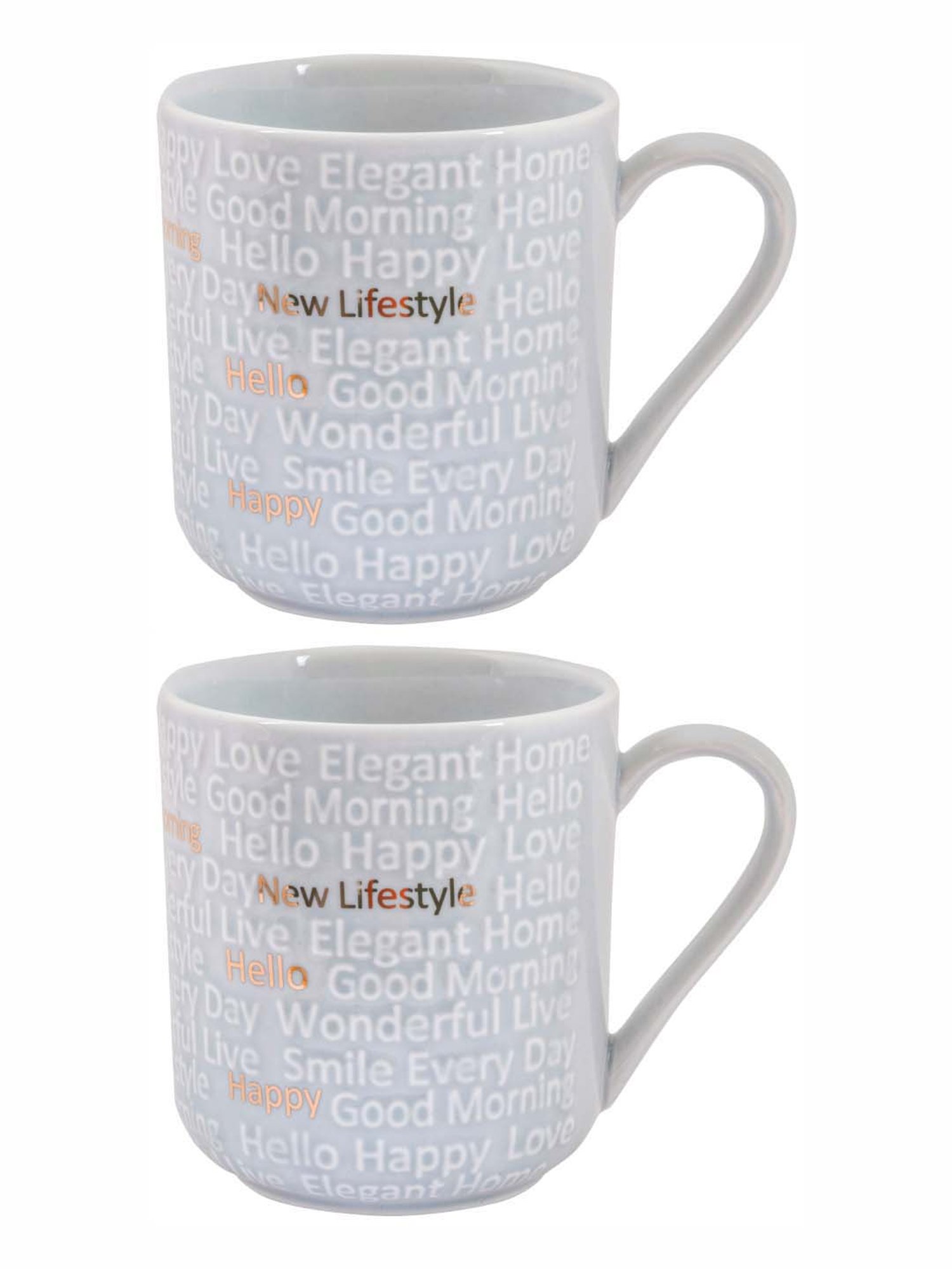 White Gold Light Grey Porcelain 8.5 cm Mug - Set of 2