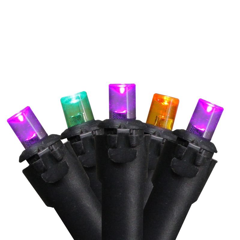 Brite Star 50ct Mini LED Halloween String Lights Black Wire - 17' Orange/Purple/Green