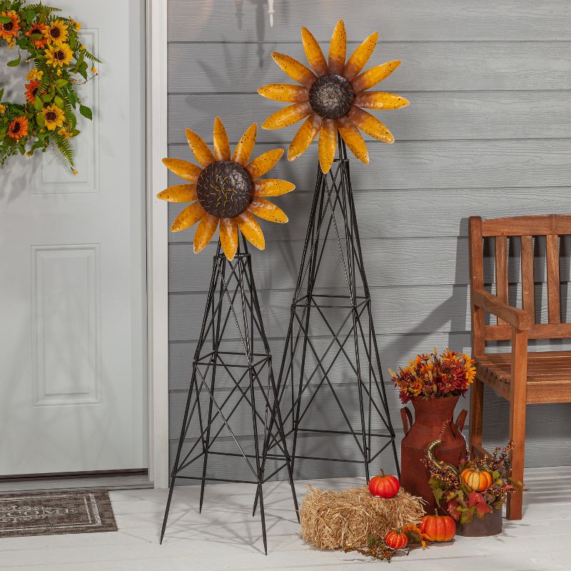Gerson International Assorted Metal Spinner Sunflower Windmills, Set of 2