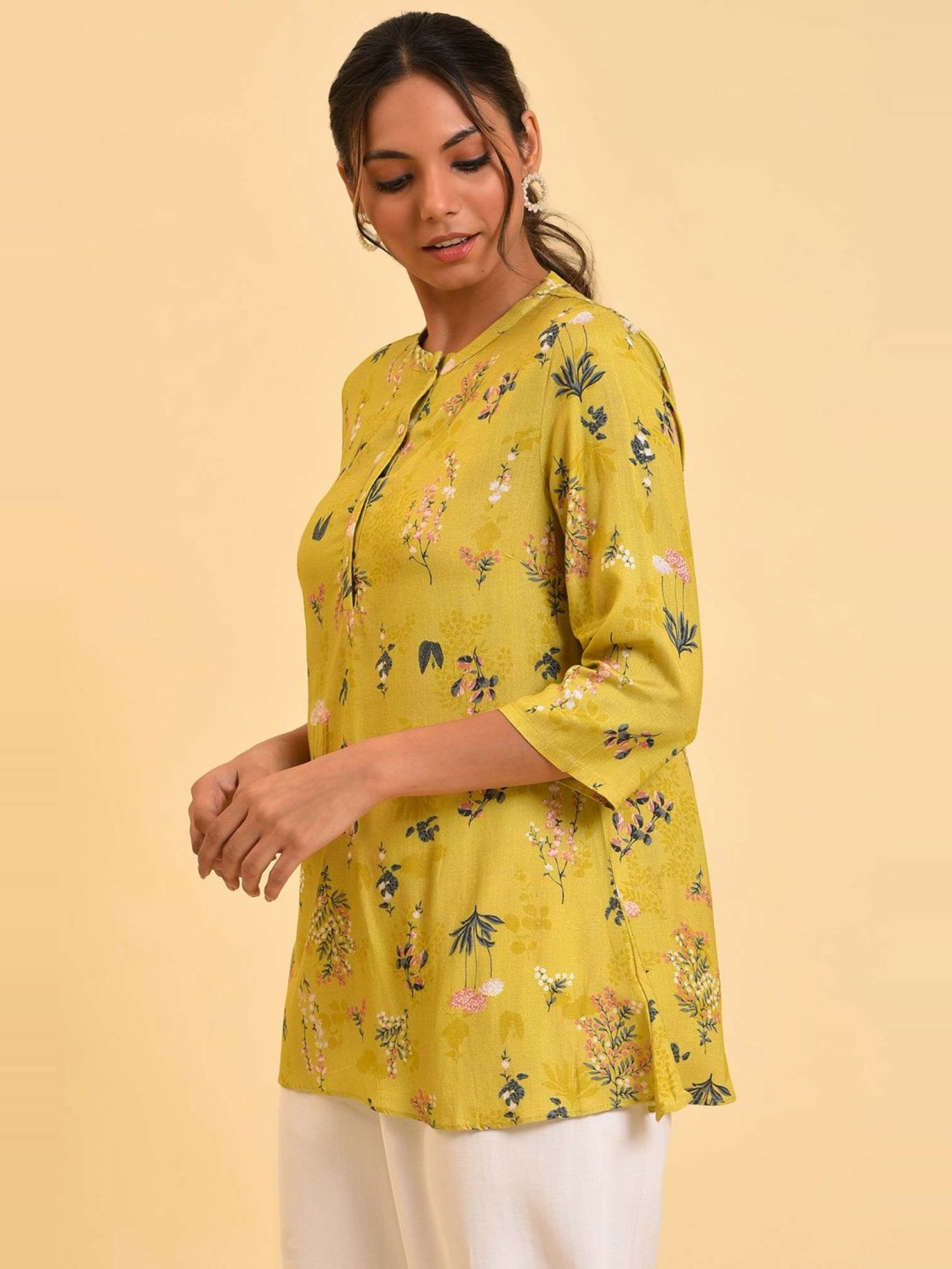W Yellow Printed Top