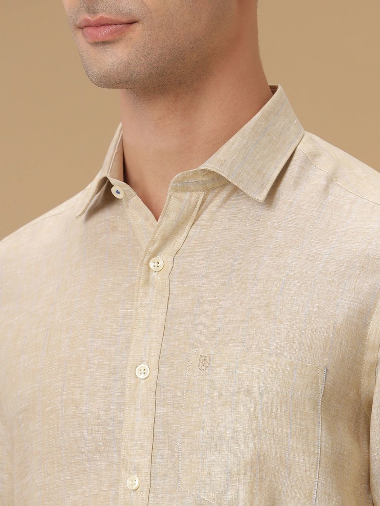 Linen Club Beige Linen Contemporary Fit Striped Shirt