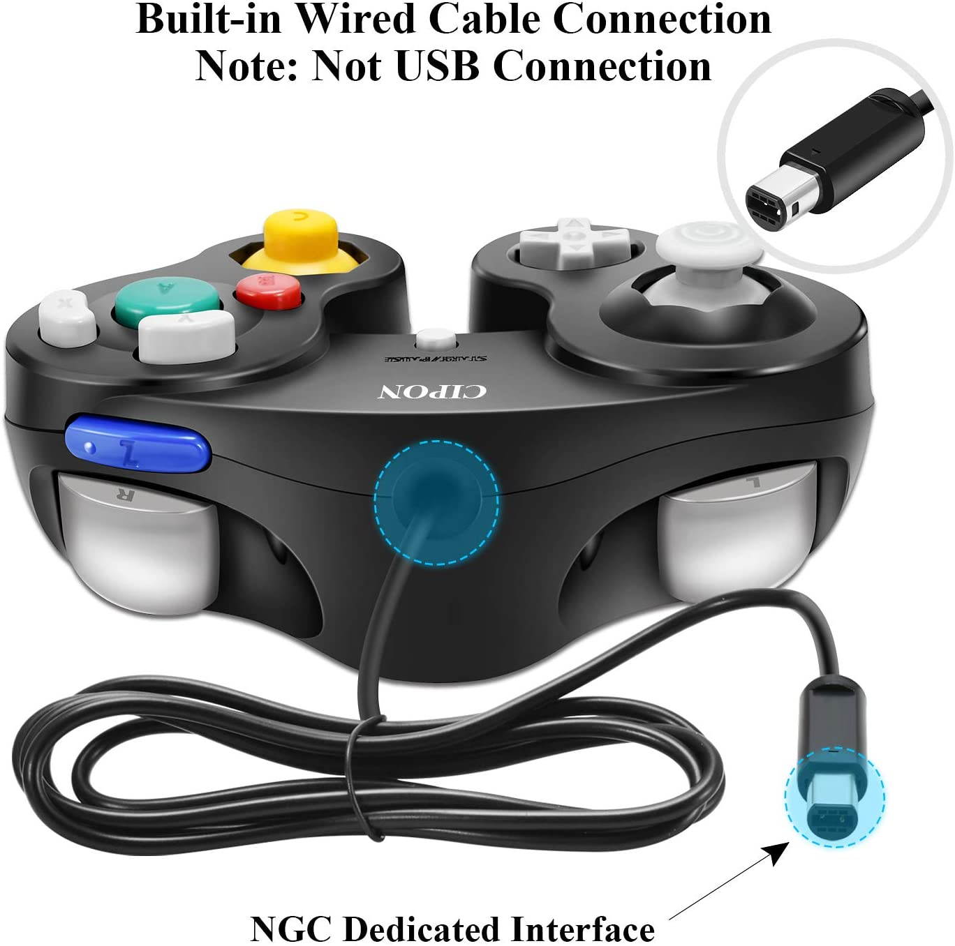 Gamecube Controller, CIPON Wired Controllers Classic Gamepad Joystick for Nintendo and Wii Console Game Remote Black
