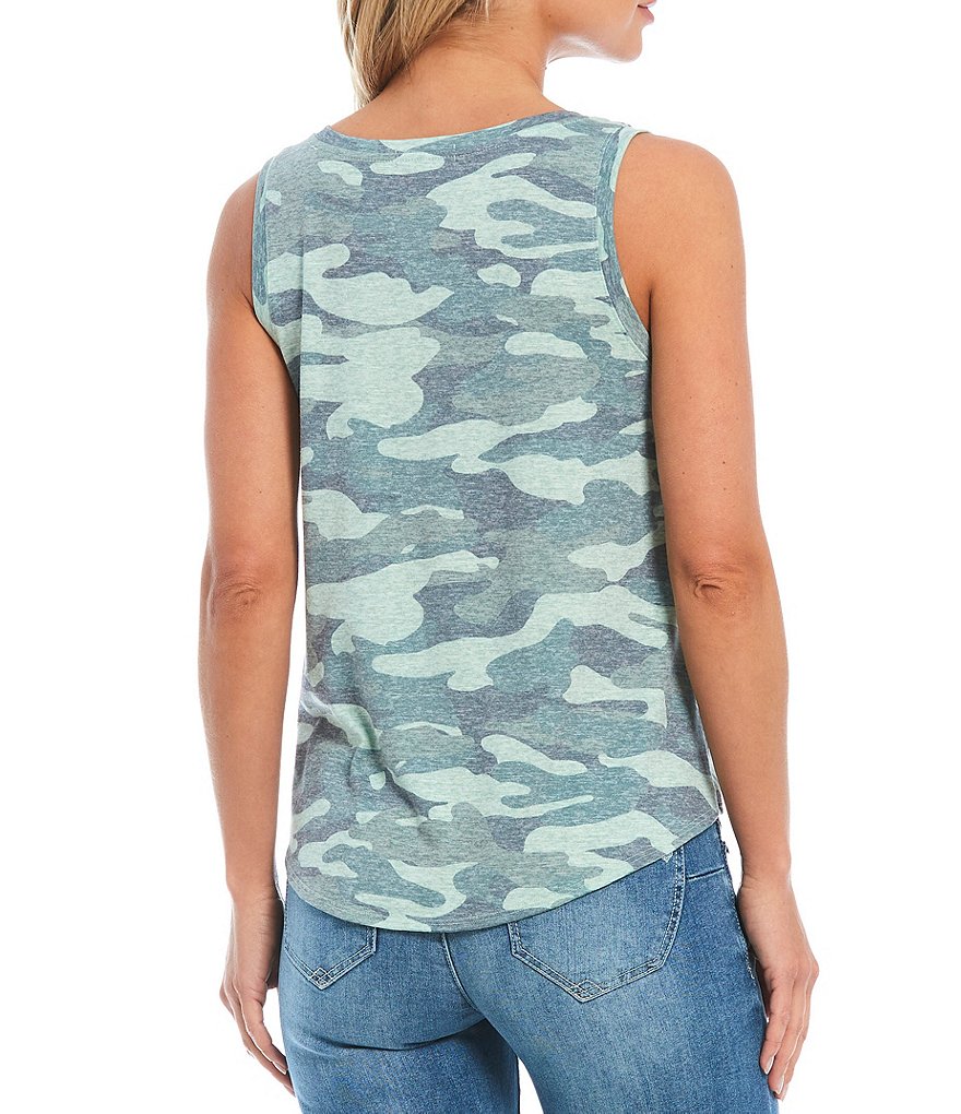 Democracy Como Print Knit V-Neck Sleeveless Tie-Front Top