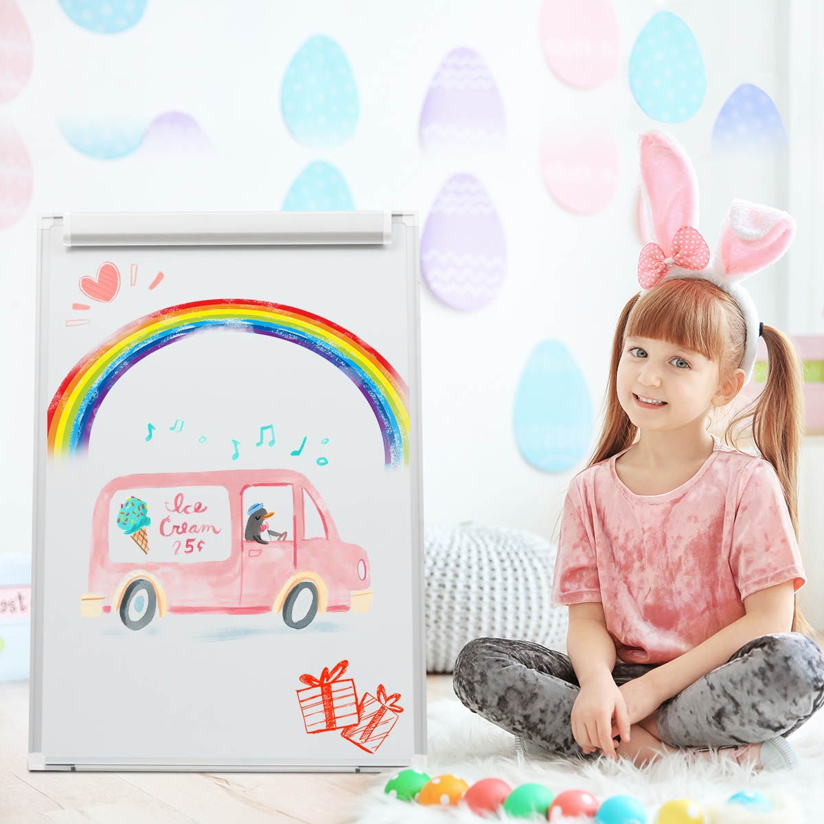 40''x 28''White Board Tripod Easel Magnetic Flipchart Dry Erase Height Adjustable