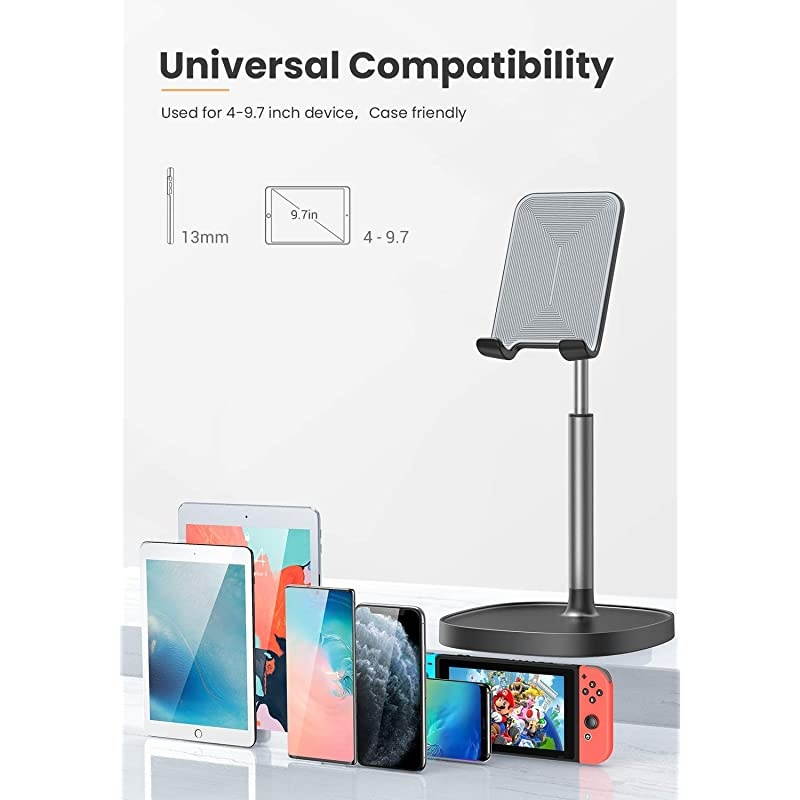 Cell Phone Stand, Angle Height Adjustable  Phone Stand for Desk, Thick Case Friendly Phone Holder Stand for Desk, Compatible with All Mobile Phones,iPhone,Switch,iPad,Tablet(4-10in)
