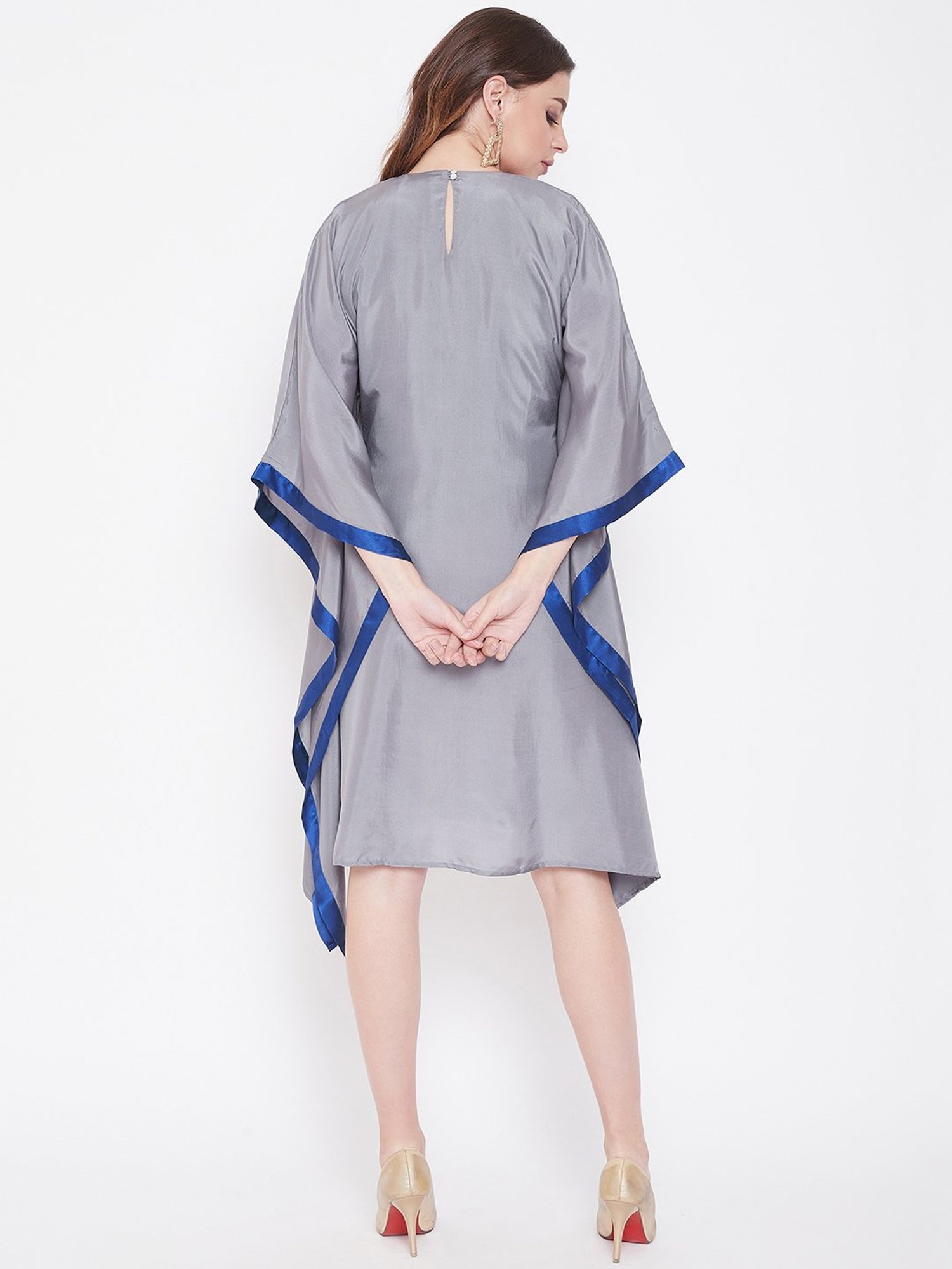The Kaftan Company Grey Embroidered Kaftan Dress