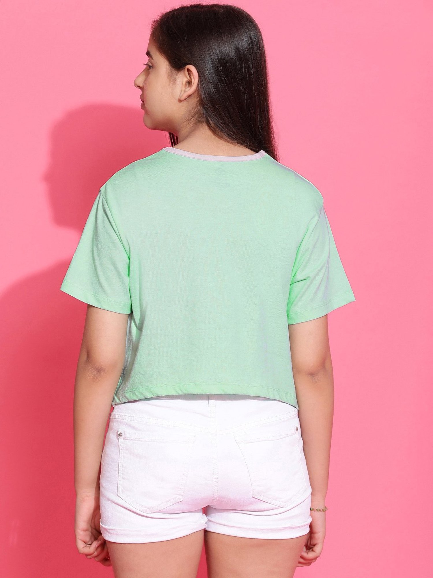 Lil Tomatoes Kids Light Green Printed Crop Top