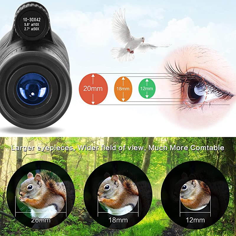 Telescope 1030X42 High Power HD Zoom sBAK4 Prism FMC Optical Lens with Smartphone Adapter Tripod Compact Waterproof for Adults Kids Bird Watching Traveling Wildlife